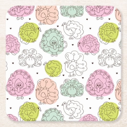 孔雀は壁紙のヴィンテージをからかいます スクエアペーパーコースター (正面)