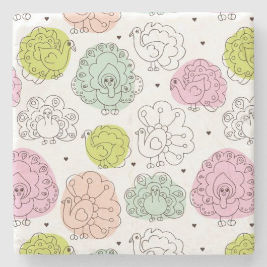 孔雀は壁紙のヴィンテージをからかいます ストーンコースター (正面)