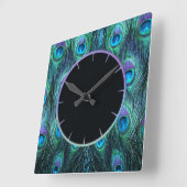 孔雀は水に羽をつけます スクエア壁時計 (傾斜)