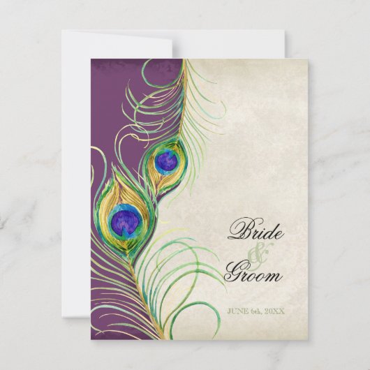 孔雀はRSVPの応答カードに羽をつけます 出欠カード (裏面)