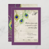 孔雀はRSVPの応答カードに羽をつけます 出欠カード (正面/裏面)