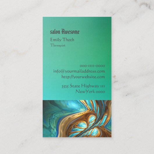 孔雀をイメージしたキレイな青と緑の 名刺 (裏面)