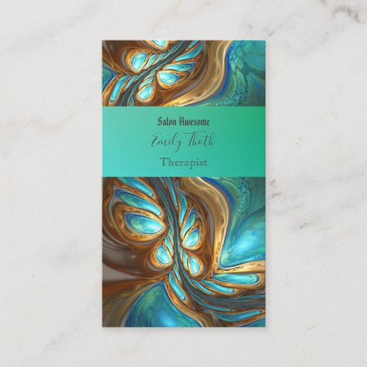 孔雀をイメージしたキレイな青と緑の 名刺 (正面)