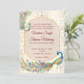 孔雀アラビアンパターンのインドの結婚式招待状 案内状 (スタンド正面)