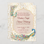 孔雀アラビア模様のインドの結婚式の招待状 案内状 (正面/裏面)