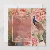 孔雀アーチ赤面ピンク牡丹の花ありがとう サンキューカード (正面)