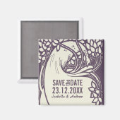 孔雀アートデコバイオレットとアイボリーは日付を保存 マグネット (正面/裏面)