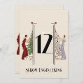 孔雀アールデコしゃれているクリスマステーブル番号12 招待状 (正面/裏面)