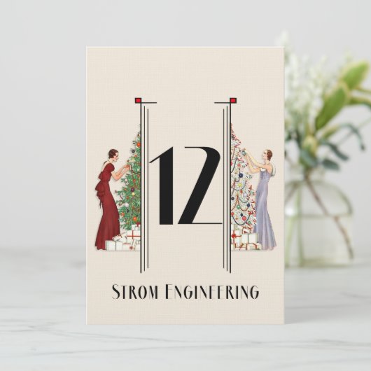 孔雀アールデコしゃれているクリスマステーブル番号12 招待状 (スタンド正面)