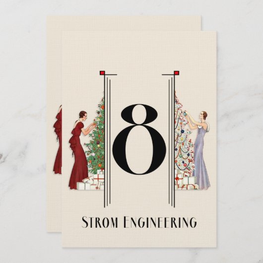 孔雀アールデコしゃれているクリスマステーブル番号8 招待状 (正面/裏面)