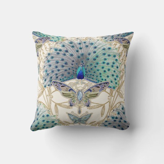 孔雀アールデコ新しいバタフライエレガント金ゴールド クッション (裏面)