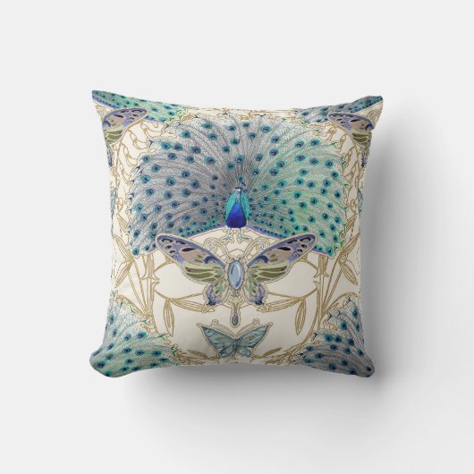 孔雀アールデコ新しいバタフライエレガント金ゴールド クッション (正面)