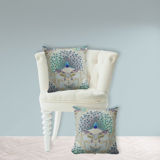 孔雀アールデコ新しいバタフライエレガント金ゴールド クッション