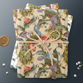 孔雀アールヌーボーフローラルパターンラッピング紙 ラッピングペーパーシート