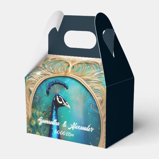 孔雀アールヌーヴェア金ゴールドフレーム高級結婚鳥の フェイバーボックス (正面サイド)