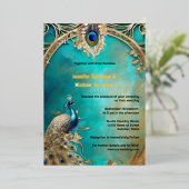 孔雀インディアン結婚のヴィンテージ高級シックなフレーム 箔招待状 (立ち正面)