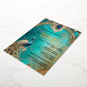 孔雀インディアン結婚のヴィンテージ高級シックなフレーム 箔招待状 (回転した状態)