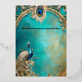 孔雀インディアン結婚のヴィンテージ高級シックなフレーム 箔招待状 (裏面)