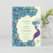 孔雀エレガンス数々の色ヴィンテージウェディング 招待状 (スタンド正面)