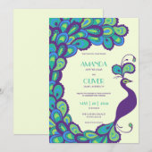 孔雀エレガンス数々の色ヴィンテージウェディング 招待状 (正面/裏面)