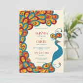 孔雀エレガンス数々の色ヴィンテージウェディング 招待状 (スタンド正面)