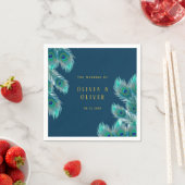 孔雀エレガントの羽と金ゴールド結婚ズ スタンダードカクテルナプキン (インサイチュ)