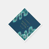 孔雀エレガントの羽と金ゴールド結婚ズ スタンダードカクテルナプキン (角)