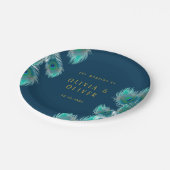 孔雀エレガントの羽と金ゴールド結婚ズ ペーパープレート (アングル)