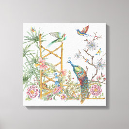 孔雀エレガントオリエンタルフラワーガーデンチノワセリー キャンバスプリント