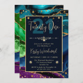 孔雀エレガントグリッターアゲテバースデーパーティー 招待状 (正面/裏面)