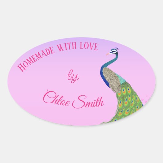 孔雀エレガントブライダルシャワーグッズ焼いた 楕円形シール (正面)