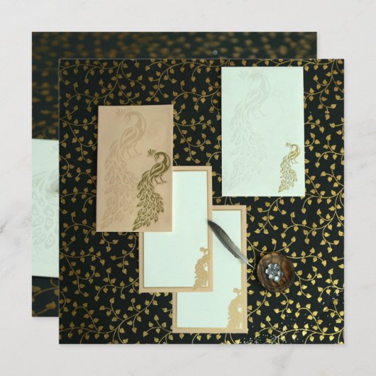 孔雀エレガント招待状 | インドの結婚式 招待状 (正面/裏面)