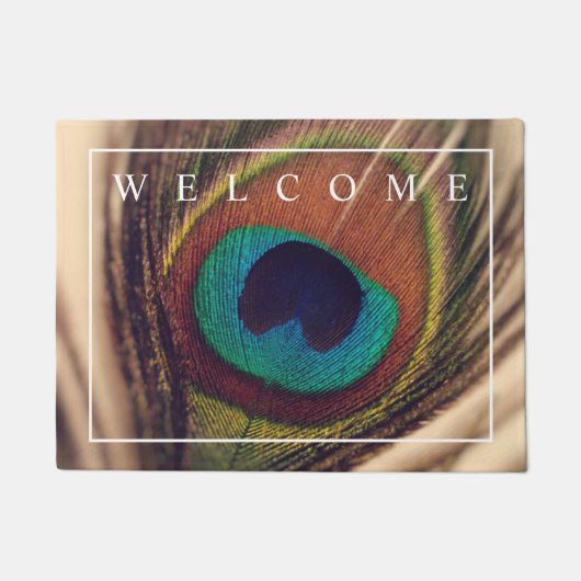 孔雀エレガント羽の写真歓迎ドアマット ドアマット (正面)