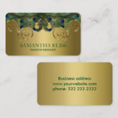 孔雀エレガント羽ゴールデンデザインモノグラム 名刺 (正面/裏面)