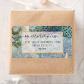 孔雀エレガント羽ホワイトブルー金ゴールド結婚ズ ラベル (インサイチュ)