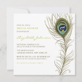 孔雀エレガント羽ヴィンテージブライダルシャワー 招待状 (正面)