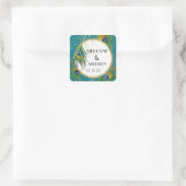 孔雀エレガント羽w金ゴールドグリッター結婚式 スクエアシール (バッグ)