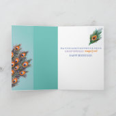 孔雀エレガント誕生日折り畳みグリーティングカード カード (内部)