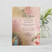 孔雀エレガント赤面牡丹の花ベビーシャワー 招待状 (スタンド正面)