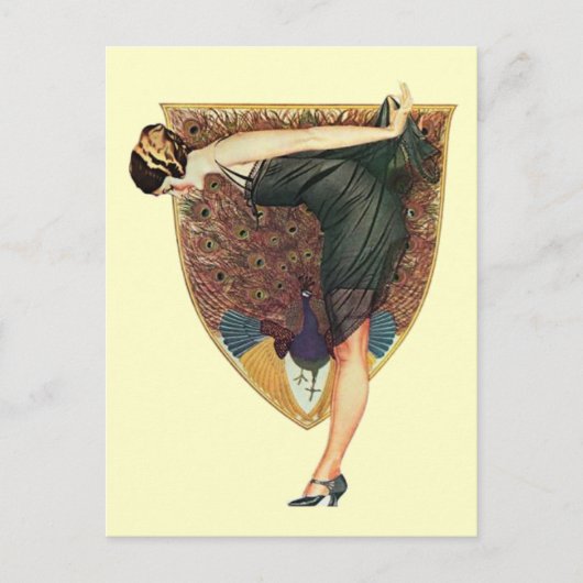 孔雀エンブレム付きフラッパー ポストカード (正面)
