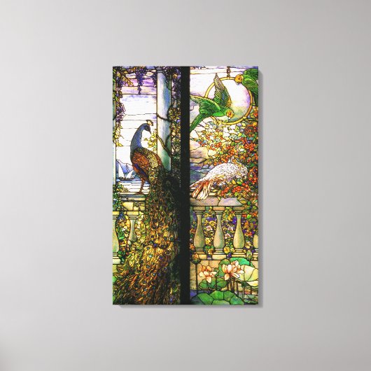 孔雀オウム鳥ステンドグラス延伸キャンバス キャンバスプリント (正面)