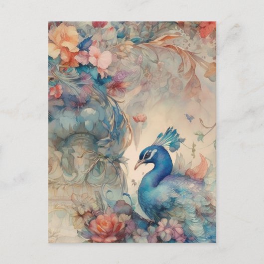 孔雀カラフルはがき ポストカード (正面)