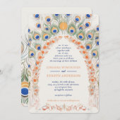 孔雀カラフルアーチ |モノグラム結婚ズ 招待状 (正面/裏面)