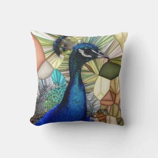 孔雀カラフルモザイク装飾用クッション クッション (正面)