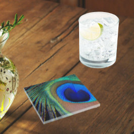 孔雀カラフル羽アイズポット ガラスコースター