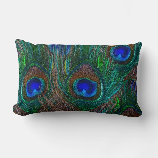 孔雀カラフル羽エッチングスタイル ランバークッション (正面)