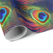 孔雀カラフル羽プリント ラッピングペーパー (ロールコーナー)