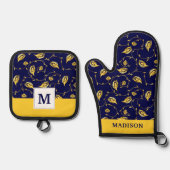 孔雀サリ模様 鍋つかみ&鍋敷きセット (正面)