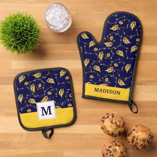 孔雀サリ模様 鍋つかみ&鍋敷きセット (トップダウン)