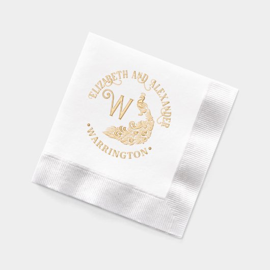 孔雀シルエット#4カップル名独身のイニシャル 箔ナプキン (左)